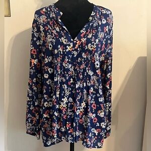Old Navy Floral Print Blouse - Navy and Pink